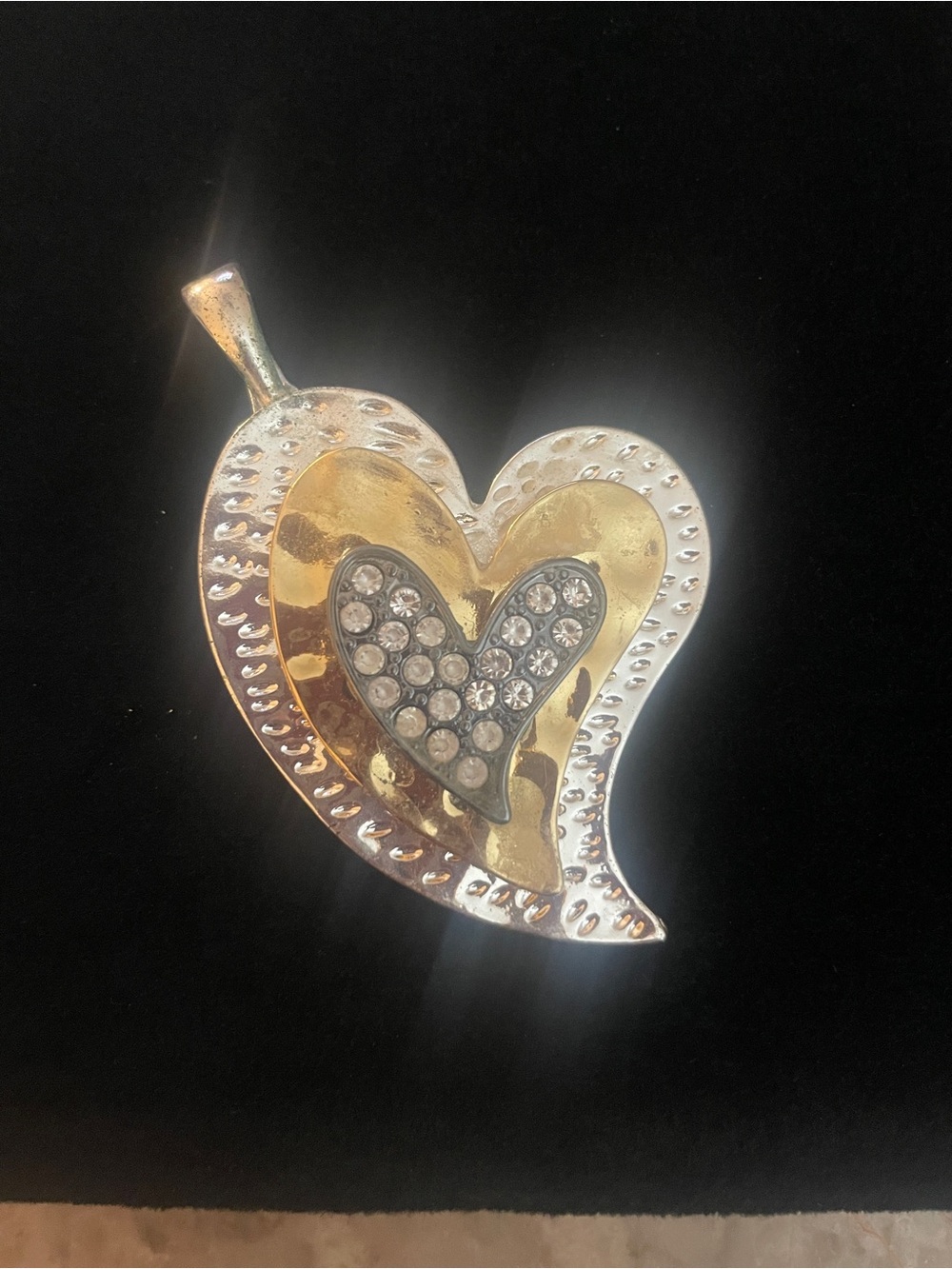 The ROMAN Company RMN STAMPD Gold and Silver Heart Pendant with Crystal Accent!